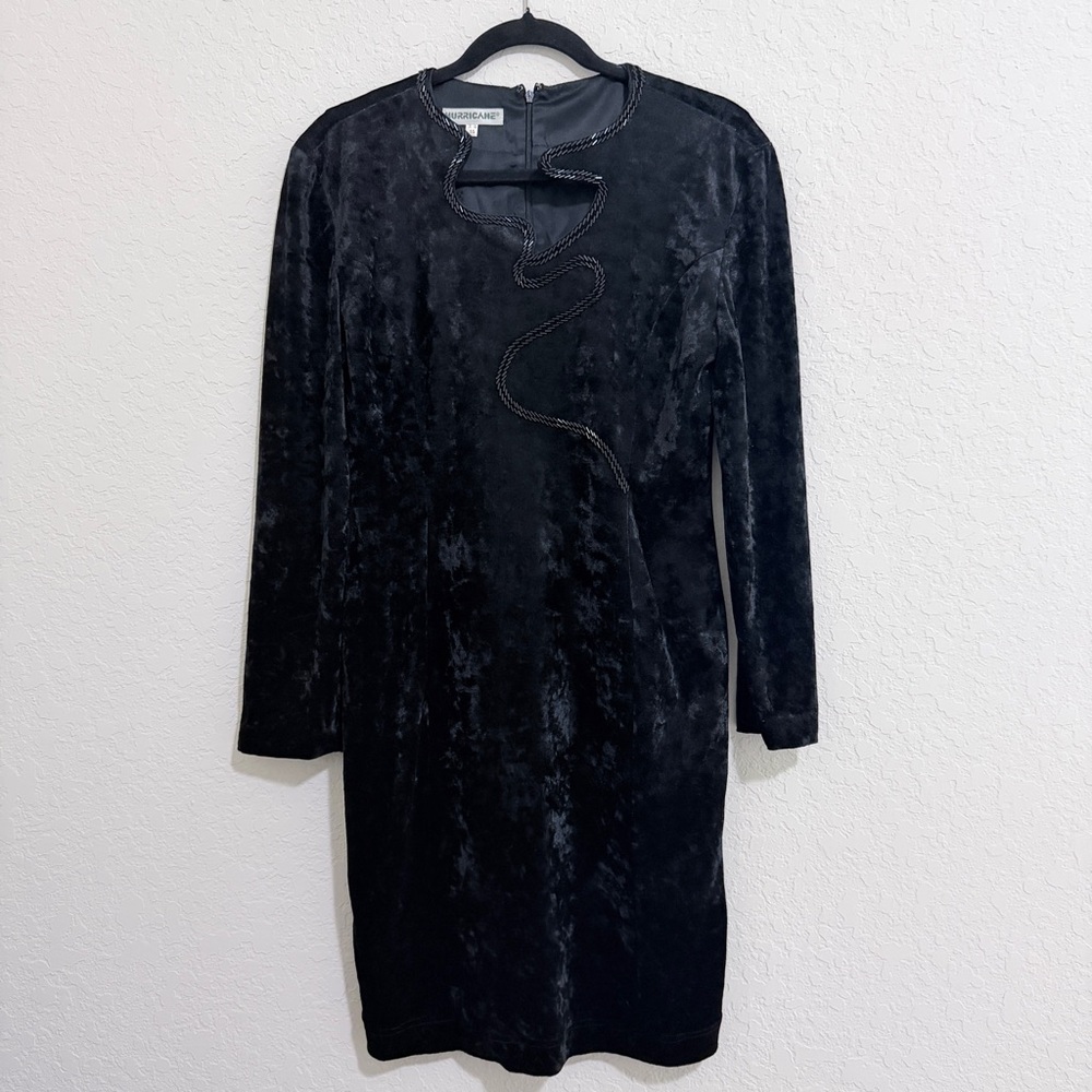 Hurricane 90' Vintage Black Long Sleeve Faux Corduroy Short Dress Made in Korea